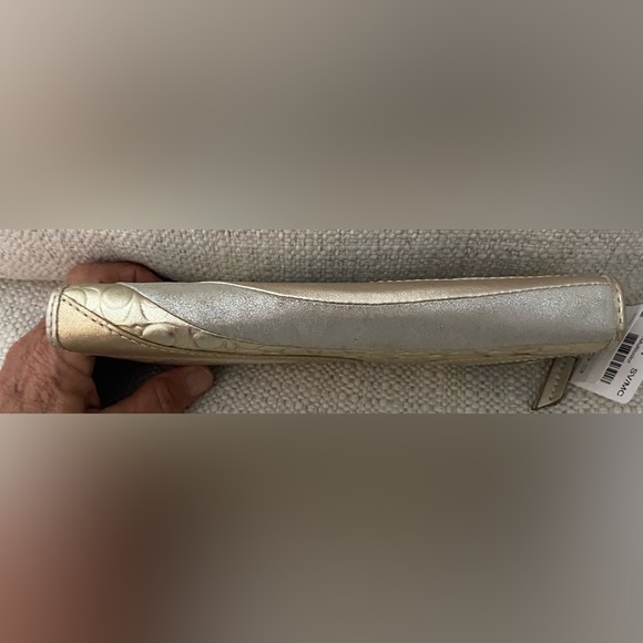 Coach NWT Peyton Op Art Metallic Gold Silver Leather Zip Around Wallet - Picture 7 of 16